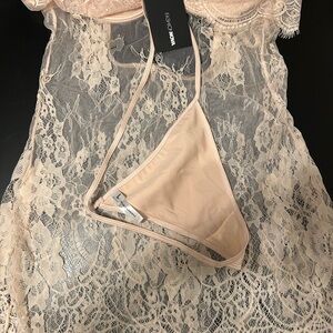 Fashion Nova Cream Lace Chemise with Floral Motifs